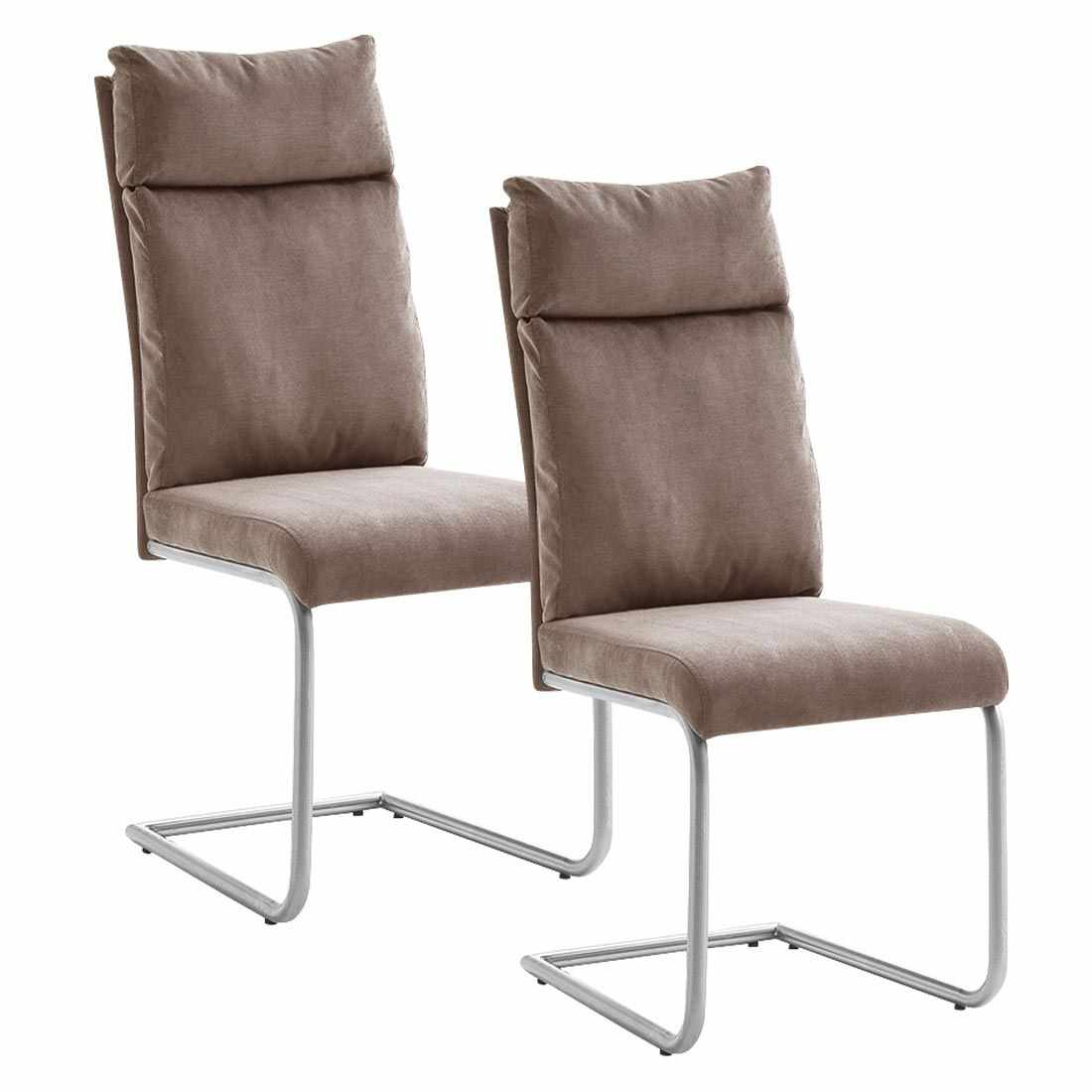 Set 2 scaune tapitate cu stofa si picioare metalice, Pia Capuccino / Crom, l45xA62xH106 cm
