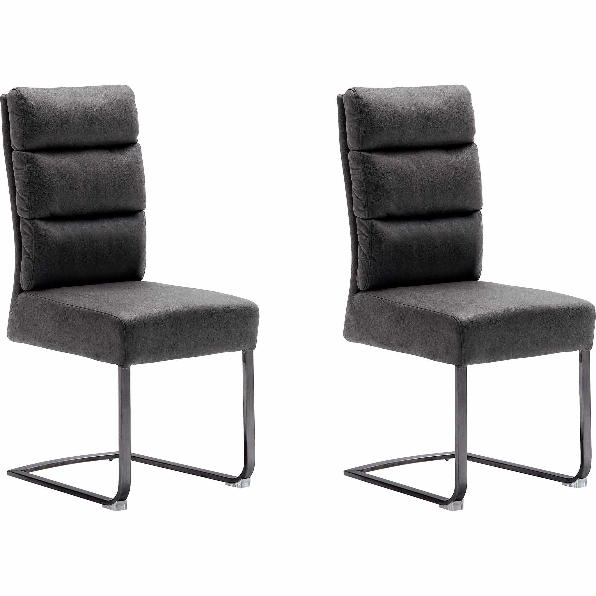 Set 2 scaune tapitate cu stofa si picioare metalice, Rochester Gri / Negru, l46xA64xH103 cm