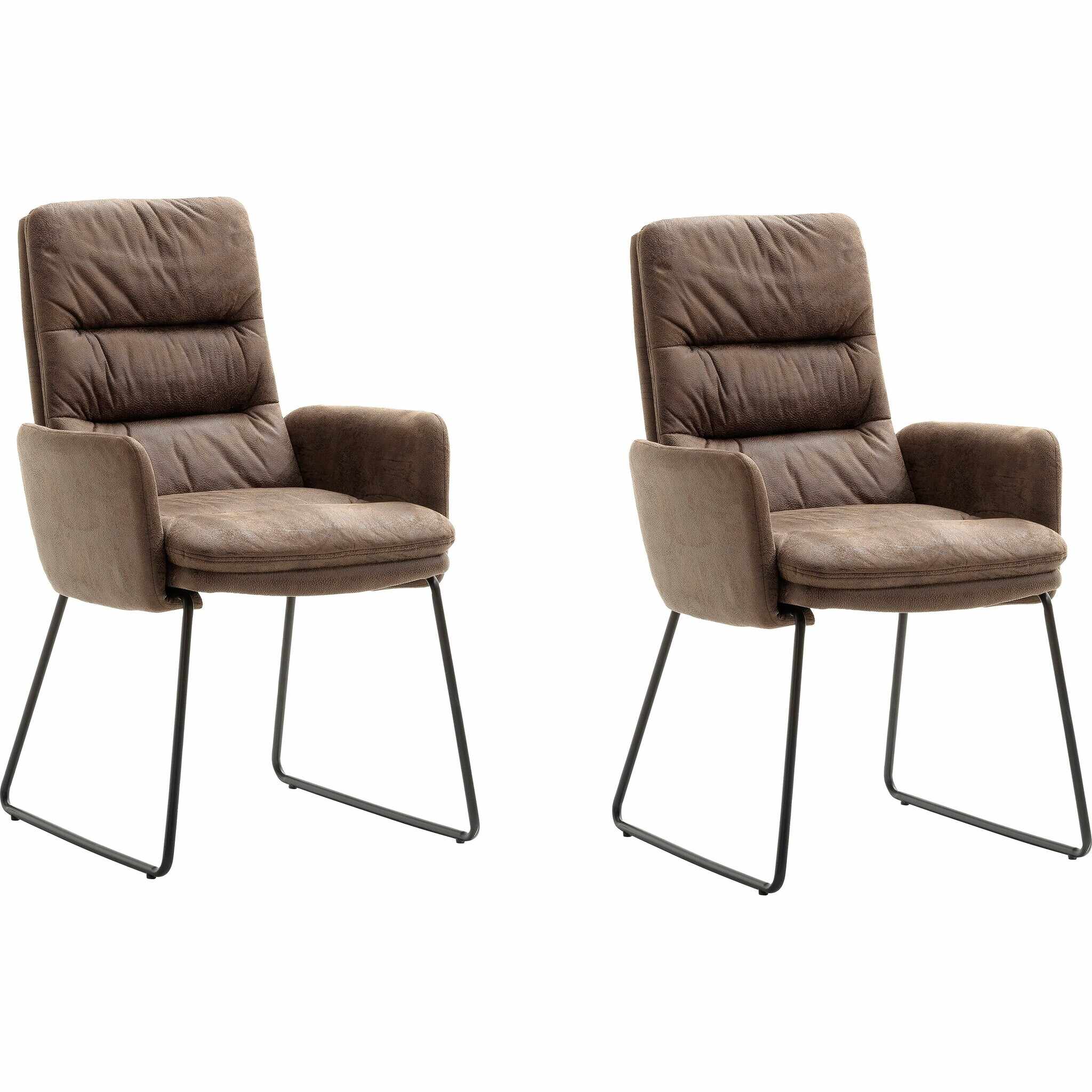 Set 2 scaune tapitate cu stofa si picioare metalice, Westminster Skid Maro / Negru, l60xA67xH98 cm