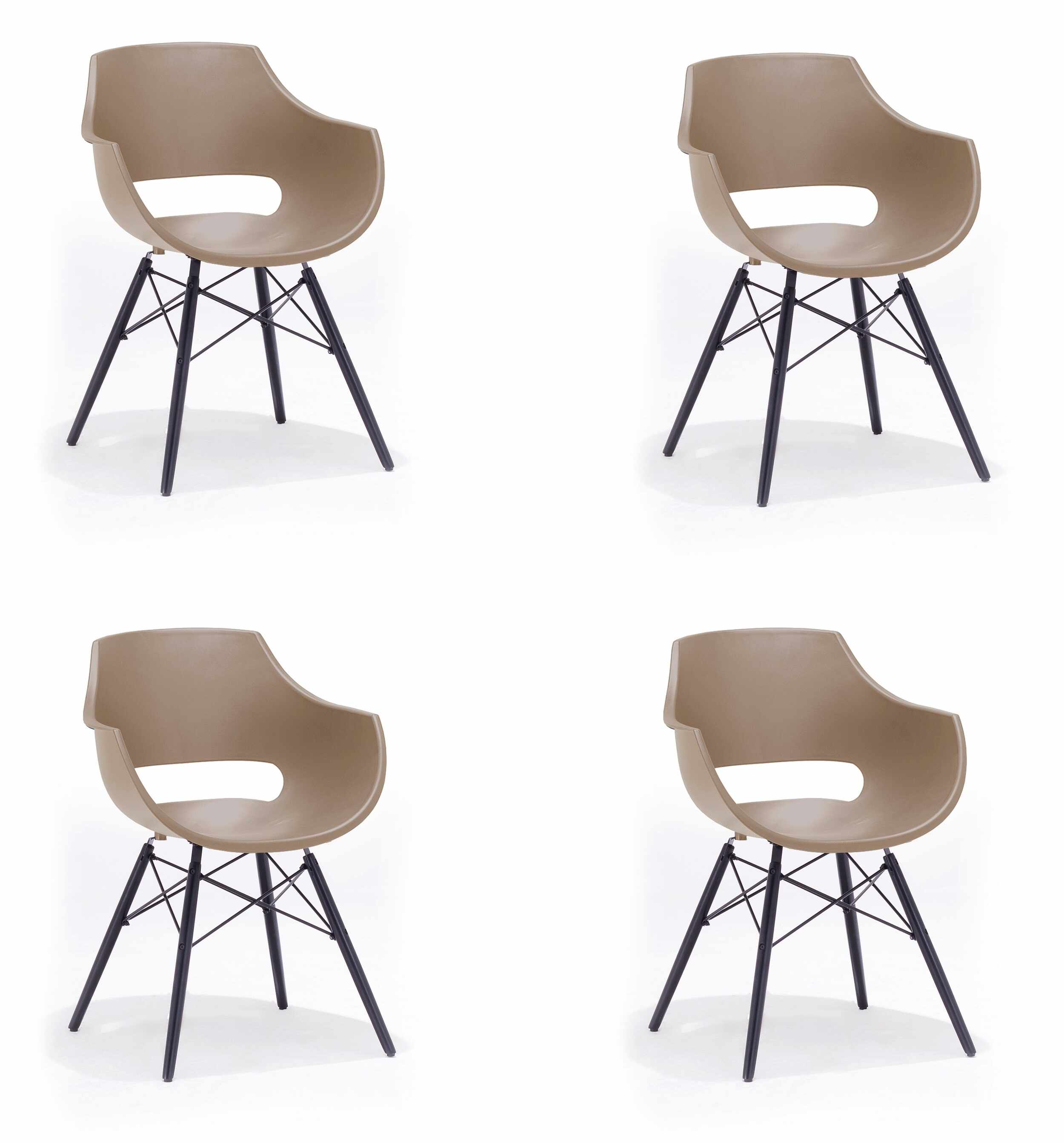 Set 4 scaune din plastic cu picioare de lemn Rockville Capuccino / Negru, l57xA58xH80 cm