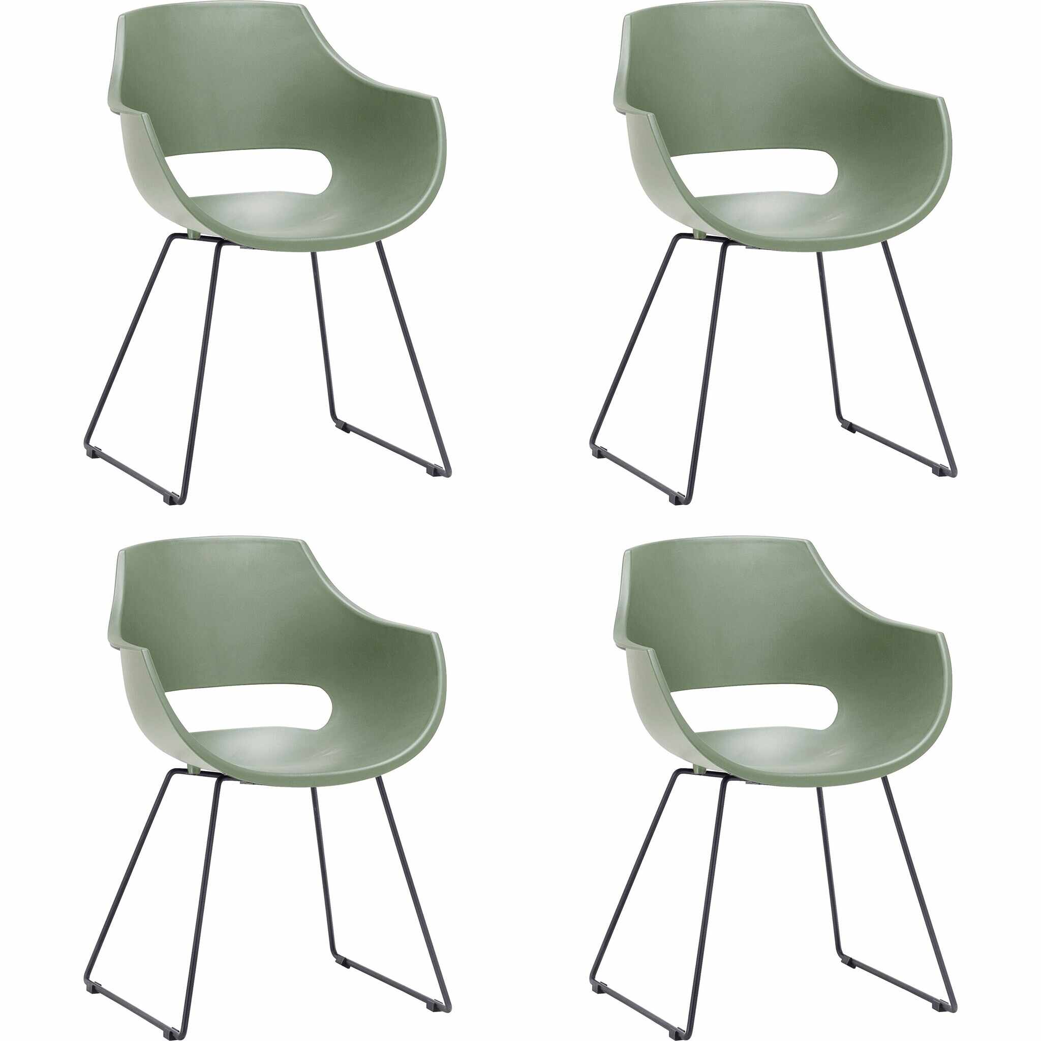 Set 4 scaune din plastic cu picioare metalice Rockville Skid Verde / Negru, l57xA58xH80 cm
