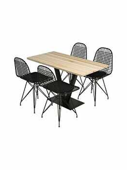 Set masa si 5 scaune Puqa Design, 45x80x42 cm, lemn, Bej/Negru