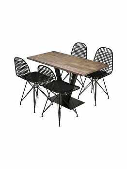 Set masa si 5 scaune Puqa Design, 45x80x42 cm, lemn, Maro/Negru