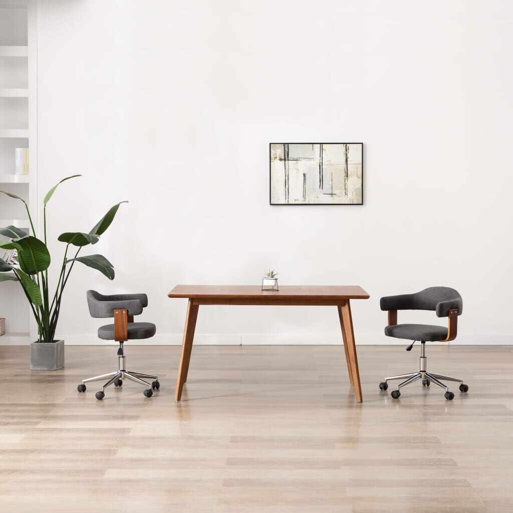 vidaXL Scaun de birou pivotant, gri, lemn curbat și material textil 