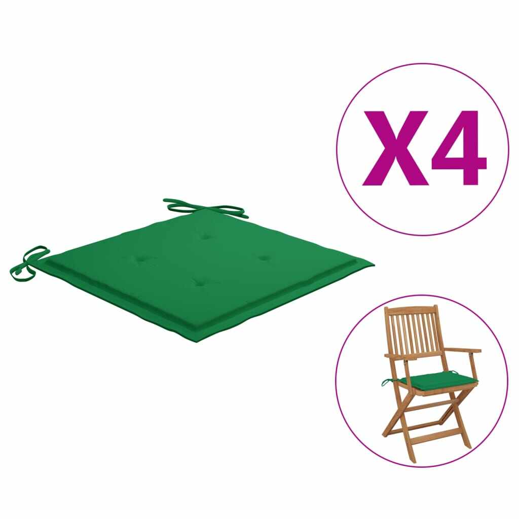 vidaXL Perne scaun de grădină, 4 buc., verde, 40x40x3 cm