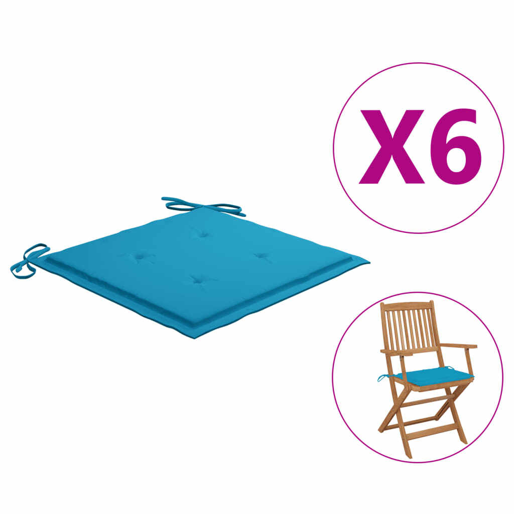 vidaXL Perne scaun de grădină, 6 buc., albastru, 40x40x3 cm, textil