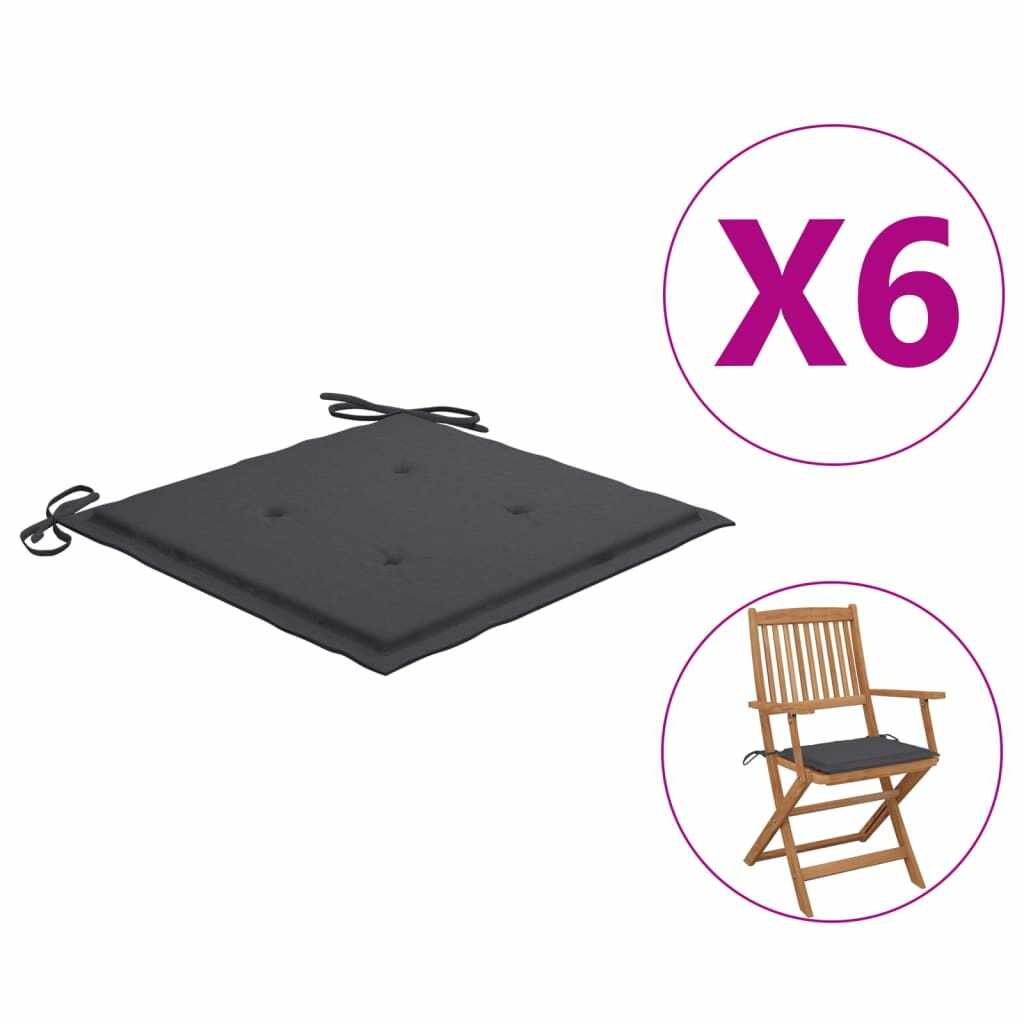 vidaXL Perne scaun de grădină, 6 buc., antracit, 40x40x3 cm textil