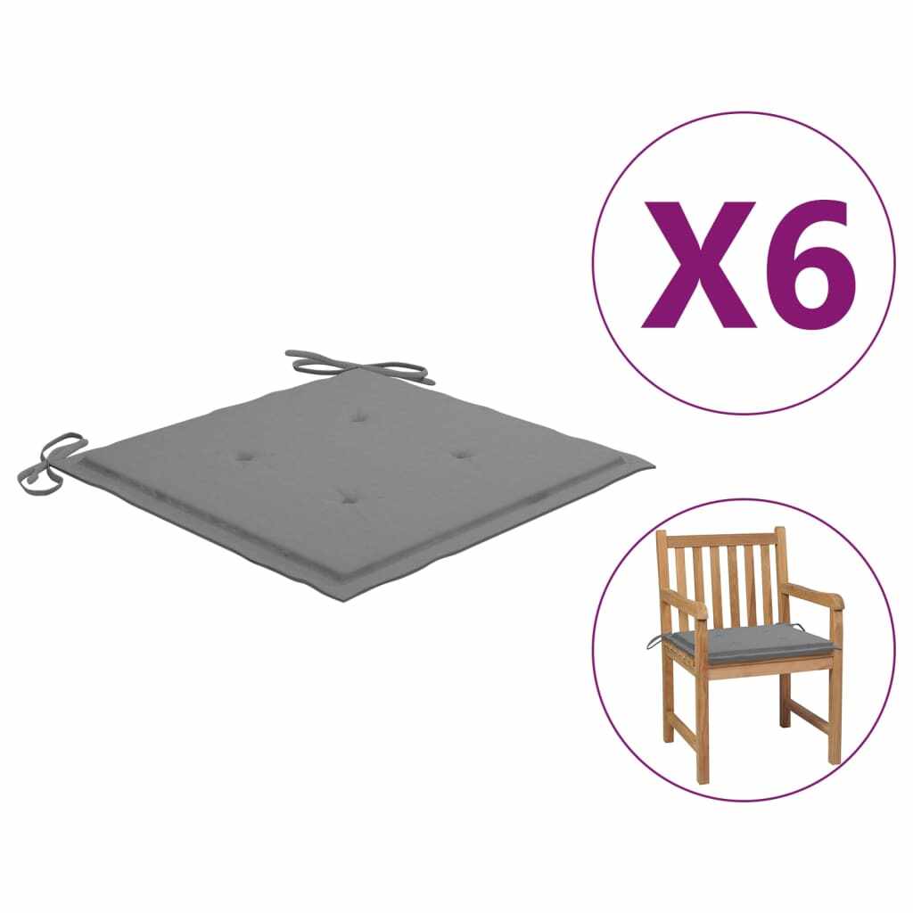 vidaXL Perne scaun de grădină, 6 buc., gri, 50x50x3 cm, textil