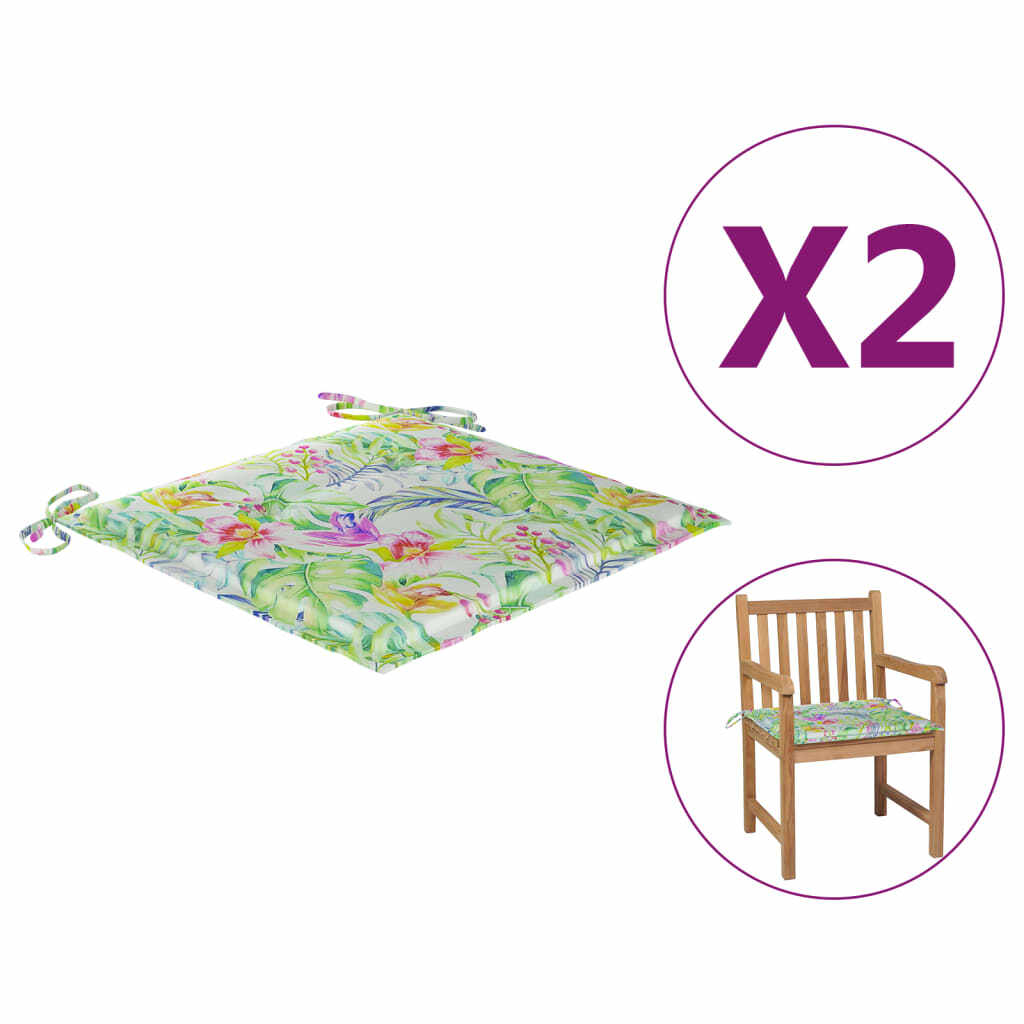 vidaXL Perne scaun grădină, 2 buc., model frunze, 50x50x3 cm, textil
