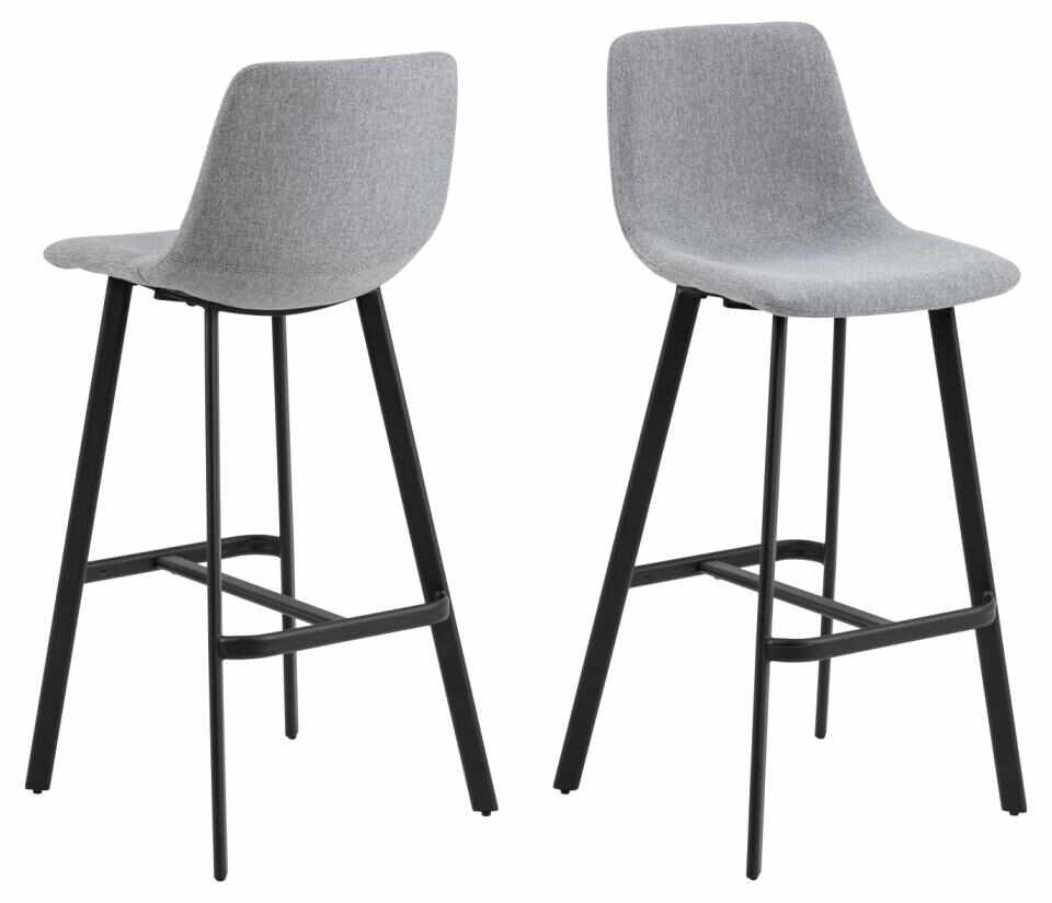 Set 2 scaune de bar tapitate cu stofa si picioare metalice, Oregon Gri deschis / Negru, l46,5xA50xH103 cm