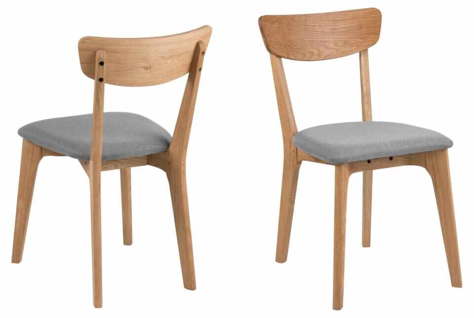 Set 2 scaune din lemn cu sezut tapitat cu stofa, Taxi Gri deschis / Stejar, l45xA49xH84 cm