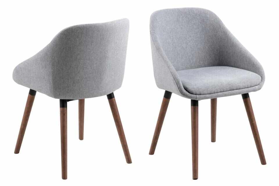 Set 2 scaune tapitate cu stofa si picioare din lemn, Nils Gri deschis / Nuc, l51,5xA55,5xH77,5 cm