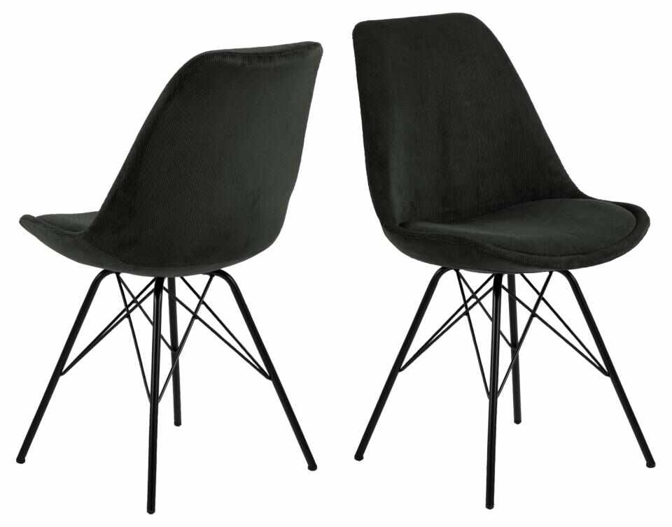 Set 2 scaune tapitate cu stofa si picioare metalice Eris Verde inchis / Negru, l48,5xA54xH85,5 cm