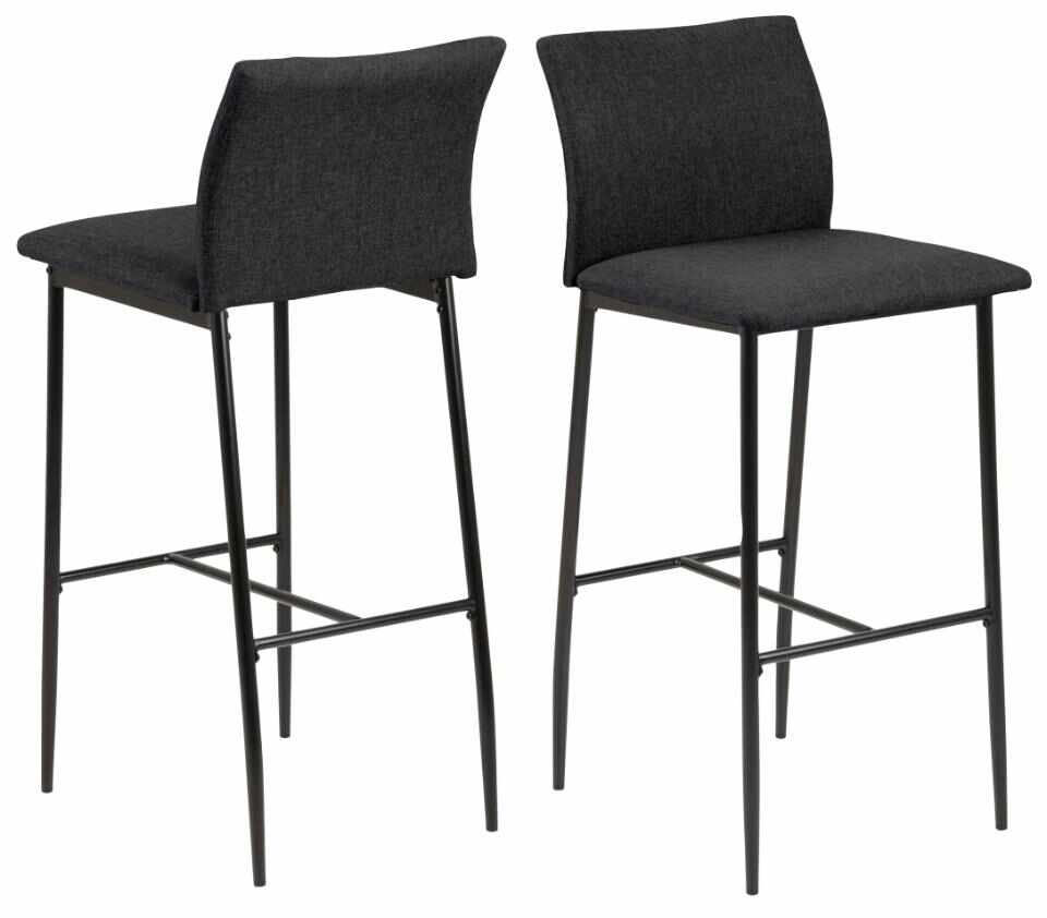 Set 2 scaune de bar tapitate cu stofa si picioare metalice Demina Gri inchis / Negru, l41,5xA50xH100,5 cm