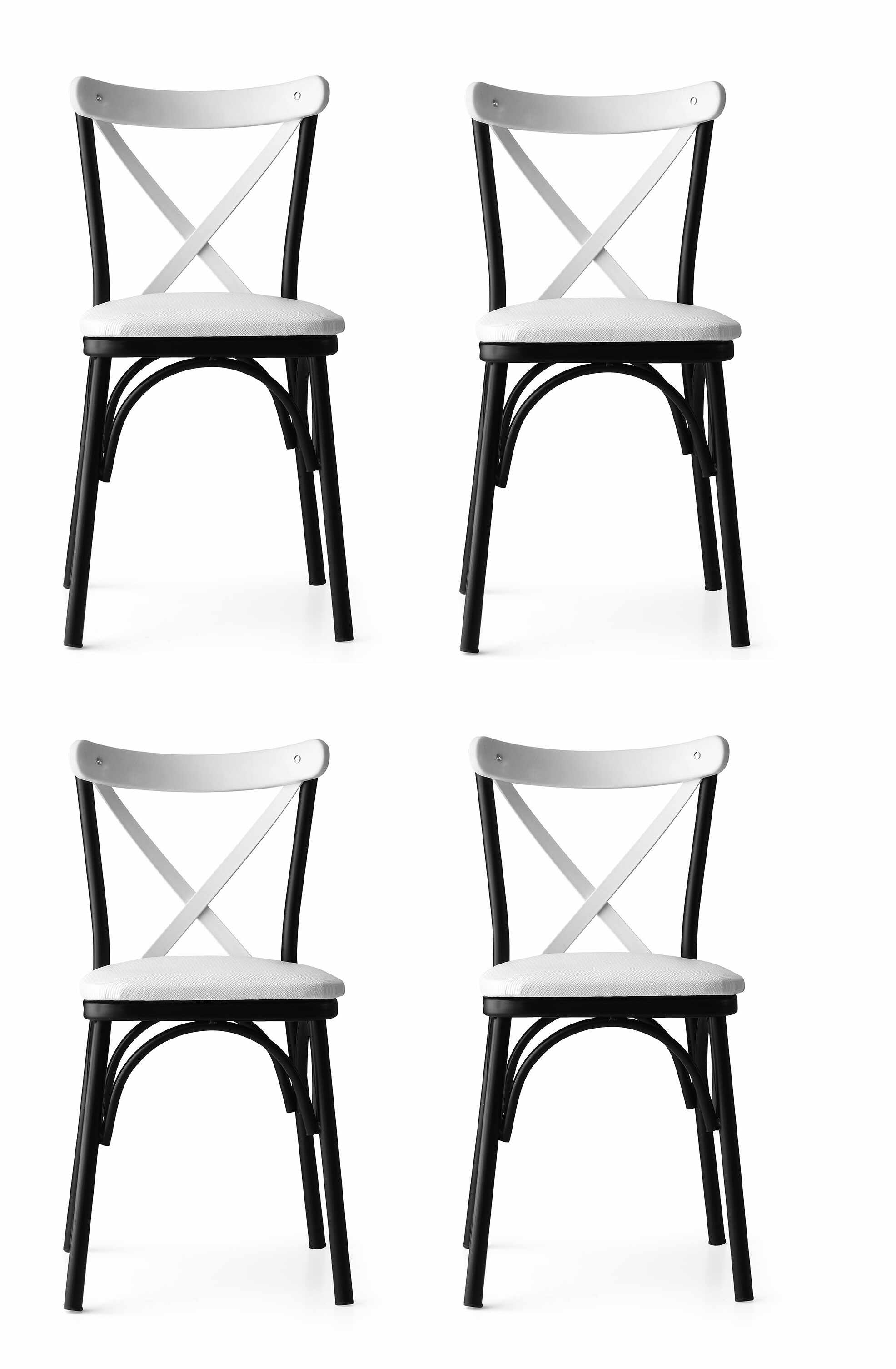 Set 4 scaune tapitate cu piele ecologica si picioare metalice, Ekol 1334 Alb / Negru, l42xA42xH84 cm