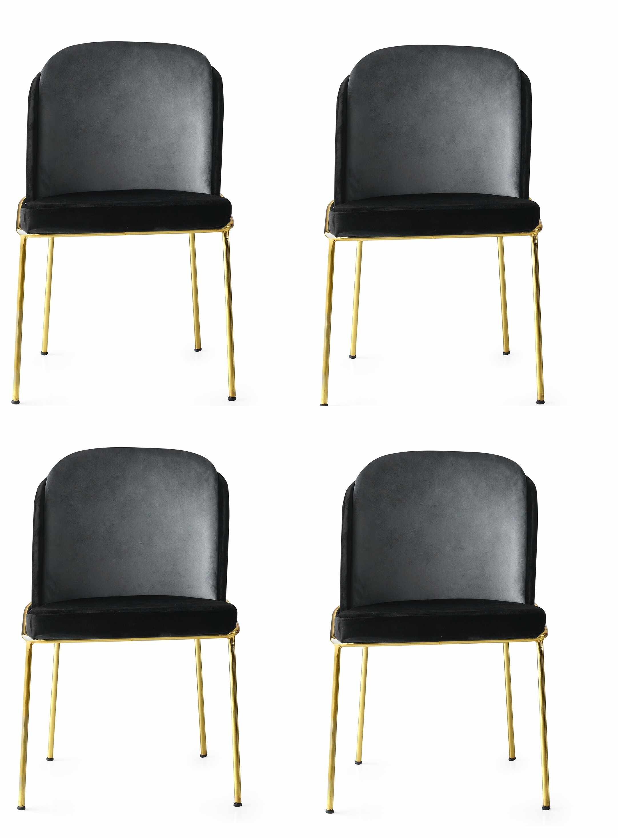 Set 4 scaune tapitate cu stofa si picioare metalice, Dore 101 Velvet Negru / Auriu, l54xA55xH86 cm