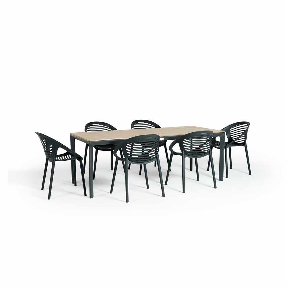 Set mobilier de grădină pentru 6 persoane cu scaune negre Joanna și masă Thor, 210 x 90 cm