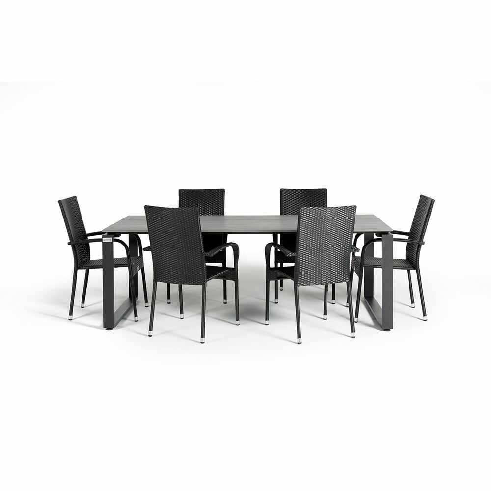 Set mobilier de grădină pentru 6 persoane cu scaune negre Paris și masă Strong, 100 x 210 cm