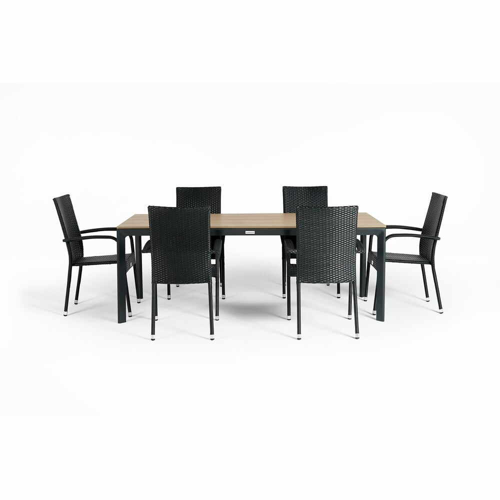 Set mobilier de grădină pentru 6 persoane cu scaune negre Paris și masă Thor, 210 x 90 cm