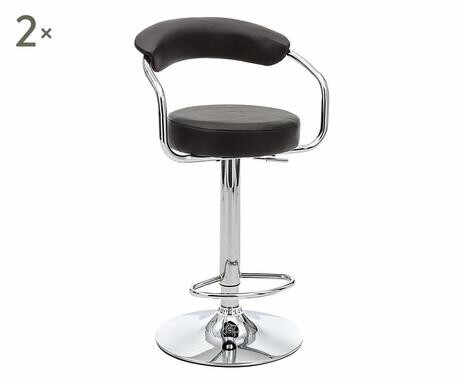 Set de 2 scaune de bar Crux, piele ecologica, negru/argintiu, 50 x 47 x 87-107 cm
