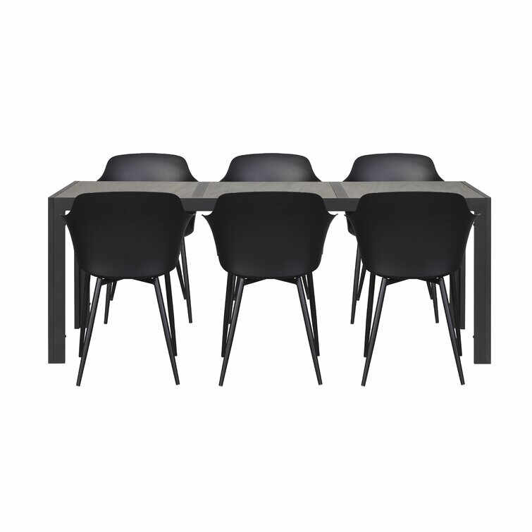 Set de masa si 6 scaune Lovis, metal/ plastic/ ceramica, gri/ negru