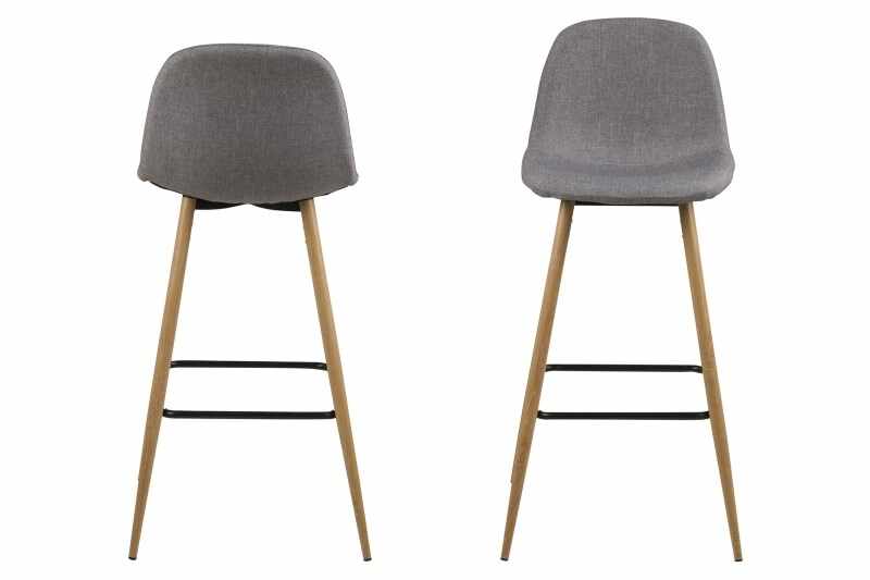 Set 2 scaune de bar tapitate cu stofa si picioare metalice Wilma Gri / Stejar, l46,6xA51xH101 cm