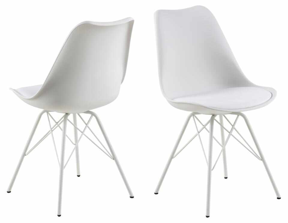 Set 2 scaune din plastic si picioare metalice Eris Alb, l48,5xA54xH85,5 cm