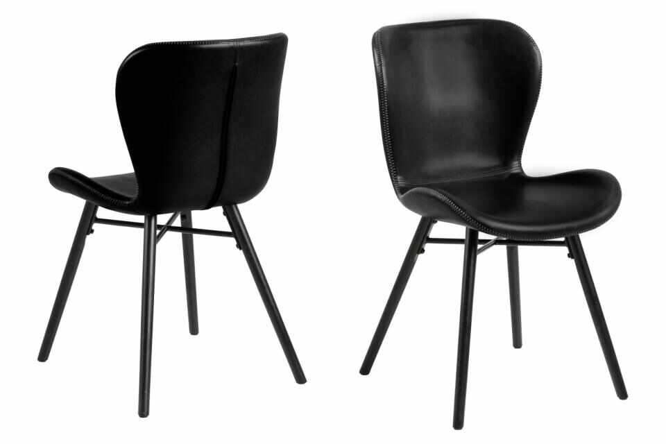 Set 2 scaune tapitate cu piele ecologica si picioare din lemn Batilda A-1 Negru, l47xA56xH82,5 cm
