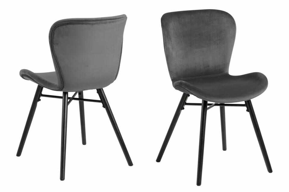 Set 2 scaune tapitate cu stofa si picioare din lemn Batilda A-1 Velvet Gri inchis / Negru, l47xA53xH82,5 cm