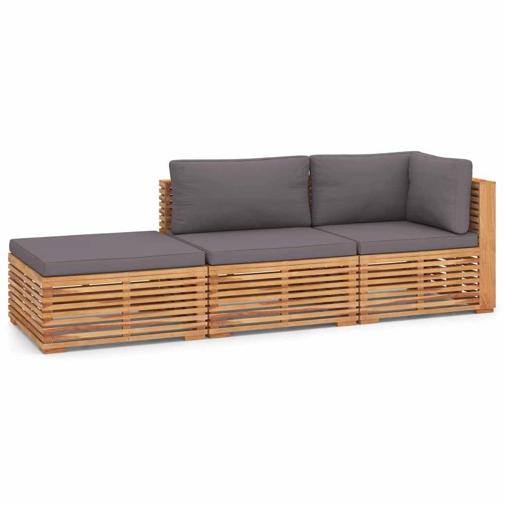 Set mobilier modular pentru gradina / terasa, Kurtis Natural / Gri Inchis, canapea 2 locuri + taburet