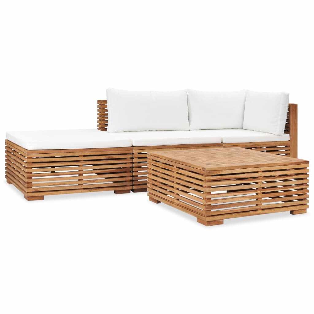 Set mobilier modular pentru gradina / terasa, Miles Natural / Crem, canapea 2 locuri + taburet + masa de cafea