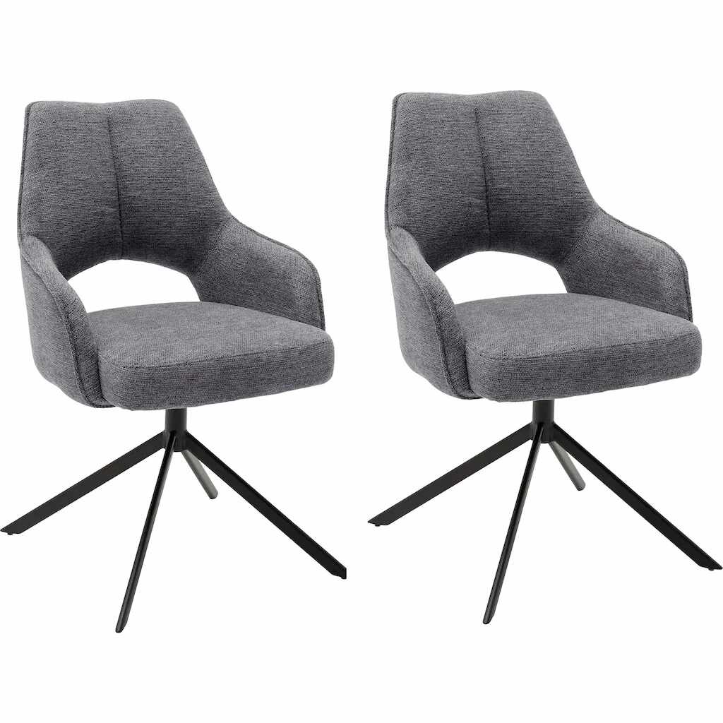 Set 2 scaune rotative tapitate cu stofa si picioare metalice, Bangor Antracit / Negru, l57xA66x92 cm