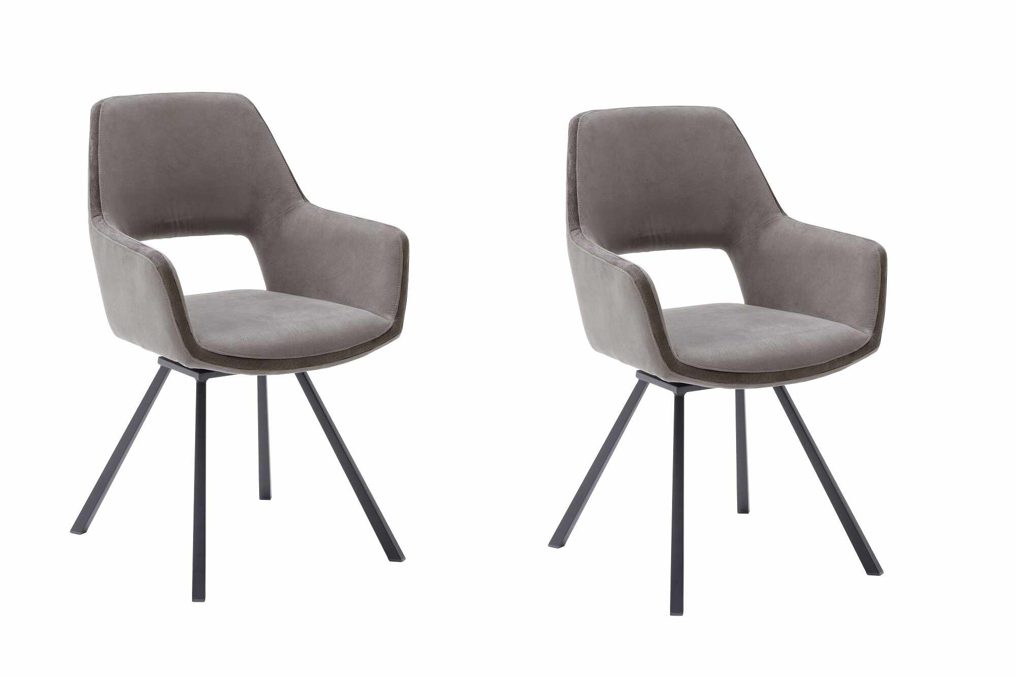 Set 2 scaune rotative tapitate cu stofa si picioare metalice, Bayoe Plus Capuccino / Negru, l58xA60xH90 cm