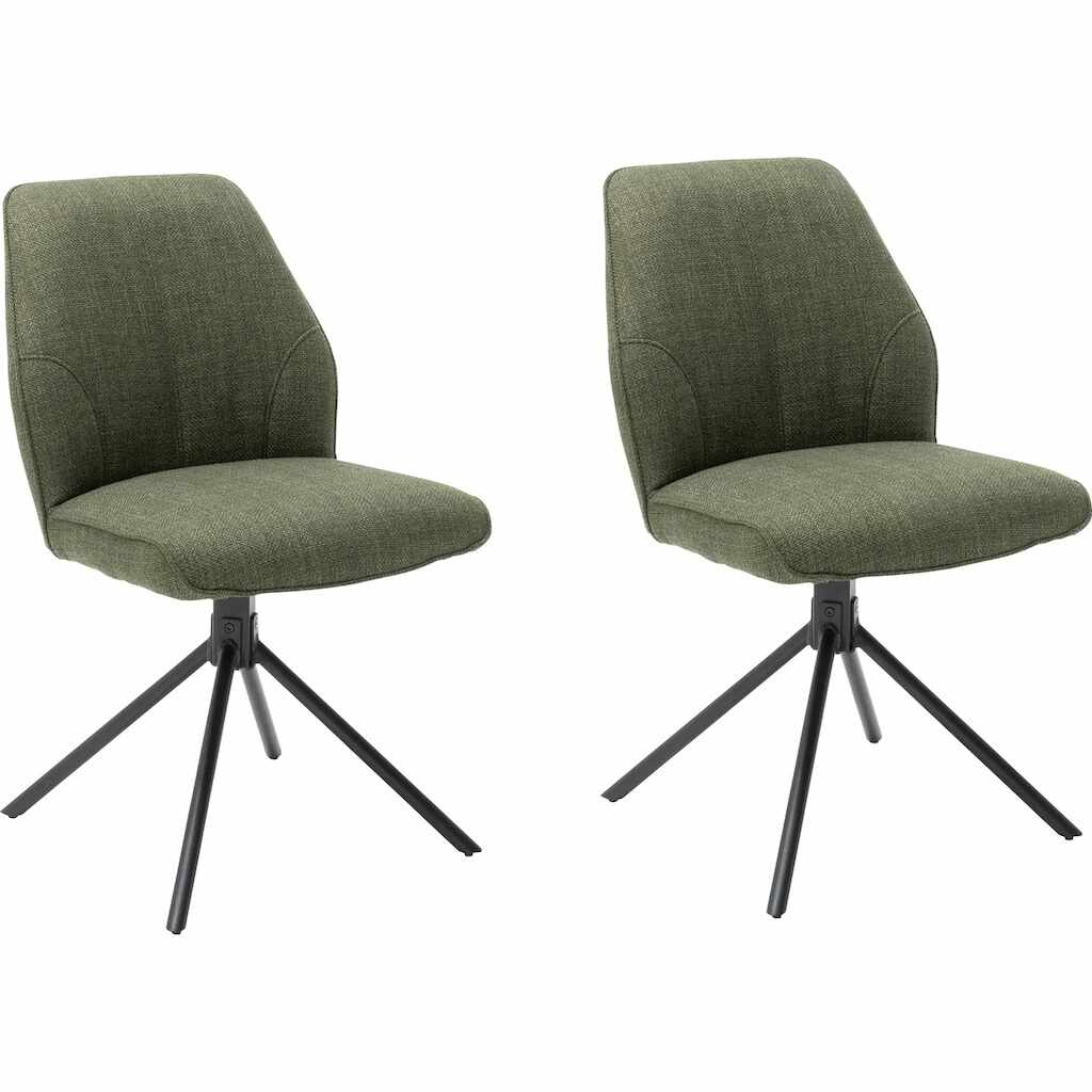 Set 2 scaune rotative tapitate cu stofa si picioare metalice, Pemba Verde Olive / Negru, l49xA63x88 cm